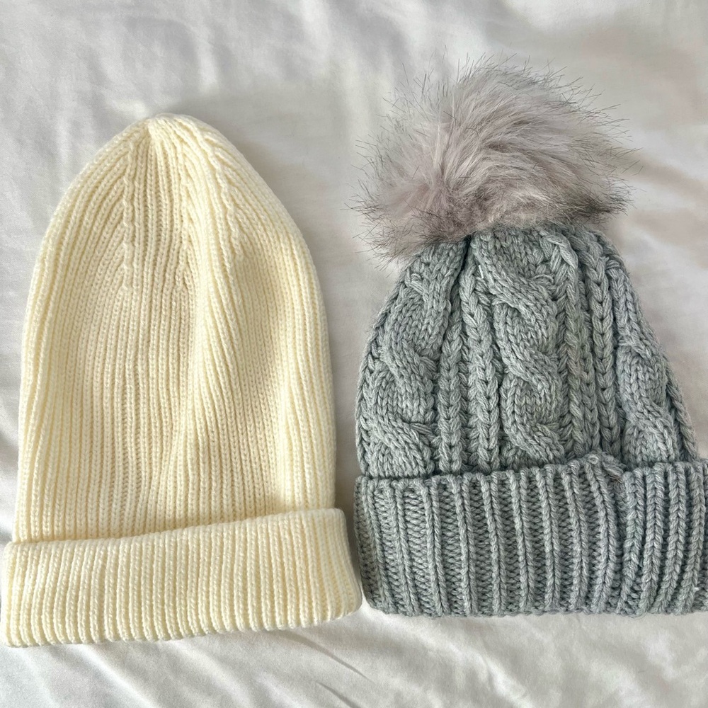 Cream and grey beanie set